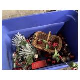 CHRISTMAS DECOR LOT W/ WICKER BASKET, ARTIFICIAL