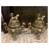 PR BRASS CENSER URNS, DRAGON MOTIF, FOO DOG