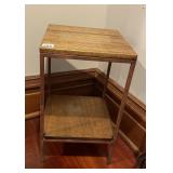 MCM SIDE TABLE, WOOD VENEER SHELVES, METAL FRAME,