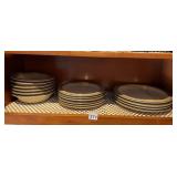DENBY STONEWARE DINNER PLATES, BROWN AND BEIGE