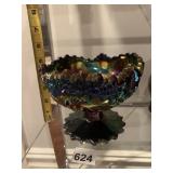 IMPERIAL CARNIVAL GLASS COMPOTE, IRIDESCENT