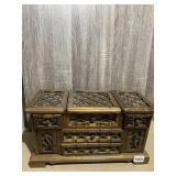 WOODEN JEWELRY CHEST W/ MIRROR, MULTIPLE DRAWERS,