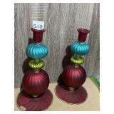 PR DECORATIVE GLASS CANDLESTICKS, MULTICOLORED