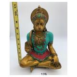 HANUMAN STATUE, BRASS CONSTRUCTION, TURQUOISE AND