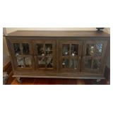 WOODEN MEDIA CONSOLE W/ GLASS DOORS, INTERIOR