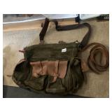 VINTAGE LEATHER AND SUEDE MESSENGER BAG, OLIVE