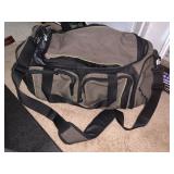 EDDIE BAUER DUFFEL BAG, BLACK AND BROWN TEXTURED