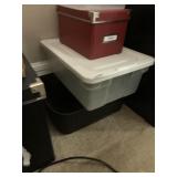 PLASTIC STORAGE BINS W/ LIDS, RED PHOTO STORAGE