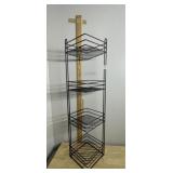 METAL WIRE CORNER SHELVING UNIT, FOUR TIERS.