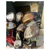 VTG LEATHER GOLF BAG, ASSORTED WOODEN DRIVERS,