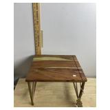 ACCENT TABLE, WOOD TOP, METAL X-FRAME BASE, MADE