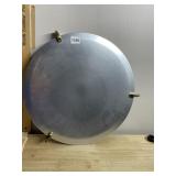 KENSINGTON METAL TRAY, ROUND, BRASS-TONE HANDLES.