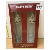 BLATZ BEER 22 FL OZ PILSNER GLASSES (2), NIB.