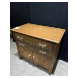 VTG OAK CHEST, TWO DRAWERS, TWO LOWER CABINET