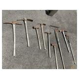 ASSORTED GARDEN TOOLS INCL MATTOCKS,