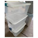 CLEAR PLASTIC STORAGE TOTES W/ LIDS (2).