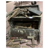 VTG WOODEN TOOL CHEST W/ ASSORTED HAND TOOLS,