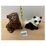 VTG CERAMIC BULLDOG AND PANDA PLANTERS (2).