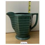 VTG CERAMIC PITCHER, TEAL GLAZE, RIBBED DESIGN,