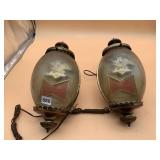 BUDWEISER VTG BAR LIGHTS, PR, GLASS GLOBES W/