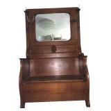 VTG OAK HALL TREE, MIRROR BACK, LIFT-TOP STORAGE