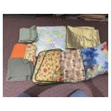 ASSORTED TEXTILES, QUILTED PLACEMATS, TABLECLOTH,