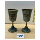 VTG BRASS KIDDUSH CUPS (2), PATINATED FINISH,