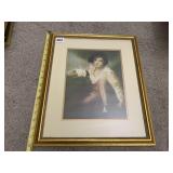 VTG PRINT OF BOY W/ RABBIT, GOLD TONE FRAME,