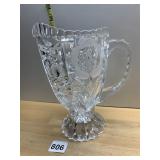 CRYSTAL PITCHER, ETCHED ROSE DESIGN, DIAMOND CUT