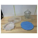 GLASS COVERED CANDY DISH, GLASS PLATE, SILICONE