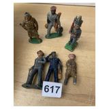 VTG CAST METAL SOLDIER AND CIVILIAN FIGURES (6).