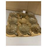 PRESSED GLASS CUPS (7), DIAMOND PATTERN, IN
