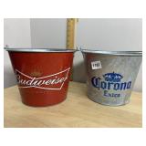 BUDWEISER AND CORONA EXTRA METAL BEVERAGE BUCKETS