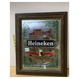 HEINEKEN VTG MIRROR SIGN W/ WOOD FRAME, VAN