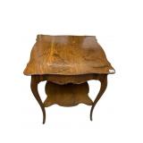 VTG OAK SIDE TABLE, SCALLOPED TOP, LOWER SHELF,