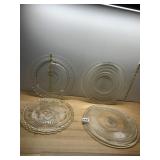 ASSORTED CLEAR PRESSED GLASS PLATES (4), VARIOUS