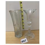 CRYSTAL VASE W/ DIAMOND PATTERN, CRYSTAL CANDLE