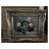 DIANE WHITE OIL PAINTING, PINK ROSES AND PLUMS,