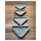 CELADON PORCELAIN TRIANGULAR DISHES (4), BAMBOO