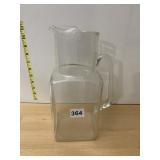 CLEAR GLASS PITCHER, SQUARE BASE.