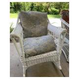 VTG WHITE WICKER ROCKING CHAIR W/ PAISLEY