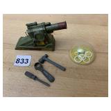 VTG TOY CANNON, PLASTIC TOOLS (3), RING-O-PEG