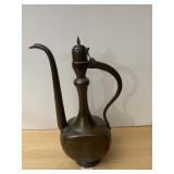 VTG BRONZE EWER, ENGRAVED FIGURAL AND GEOMETRIC