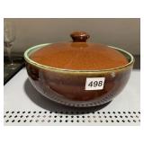 VTG STONEWARE CASSEROLE DISH W/ LID, BROWN GLAZE