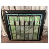 STAINED GLASS WINDOW, GREEN AND BLUE SWIRL GLASS,