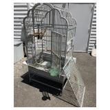 METAL BIRD CAGE W/ PERCHES AND FEEDING CUPS.