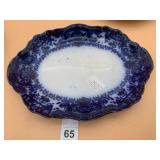 BURSLEM ENGLAND FLOW BLUE PLATTER, CROWN PATTERN