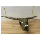 BRASS LONGHORN STEER SKULL WALL DECOR.