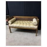 VTG STYLE CANE AND UPHOLSTERED BENCH W/ BOLSTER