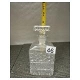 CUT GLASS DECANTER W/ STOPPER, DIAMOND PATTERN.